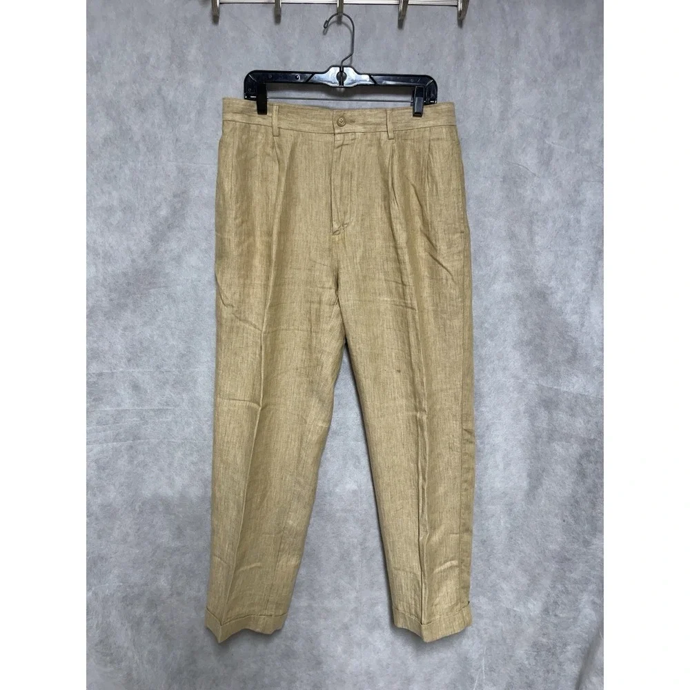 Nautica Pants Men 34X30 Beige Herringbone Rigger Straight Linen Coastal Academia